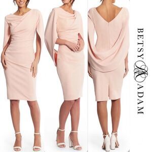 NWT Betsy & Adam | Pink Blush Cape Sleeve Crepe V back Sheath Dress 6